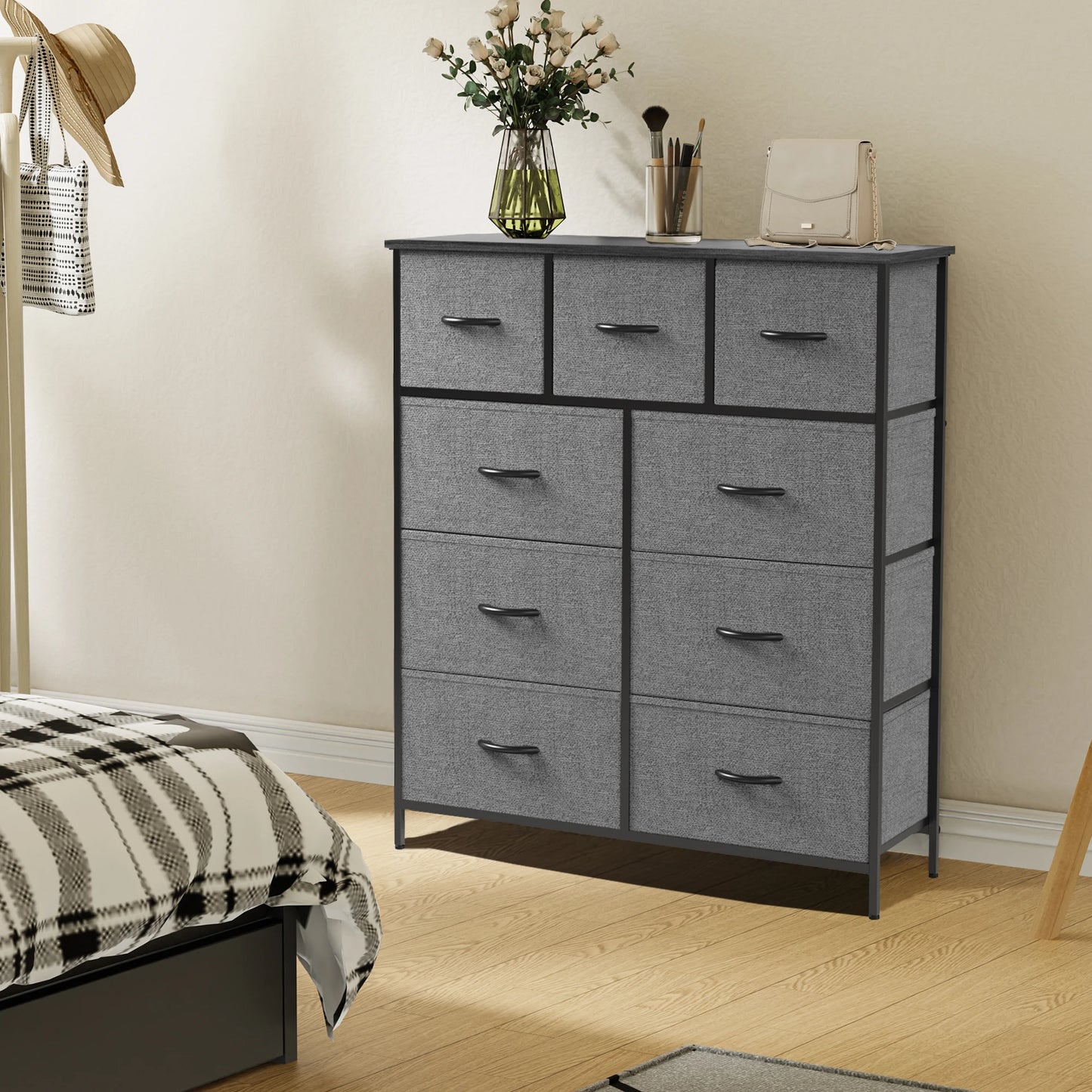 JHK Modern Dresser With 9 Fabric Drawers For Organized Storage