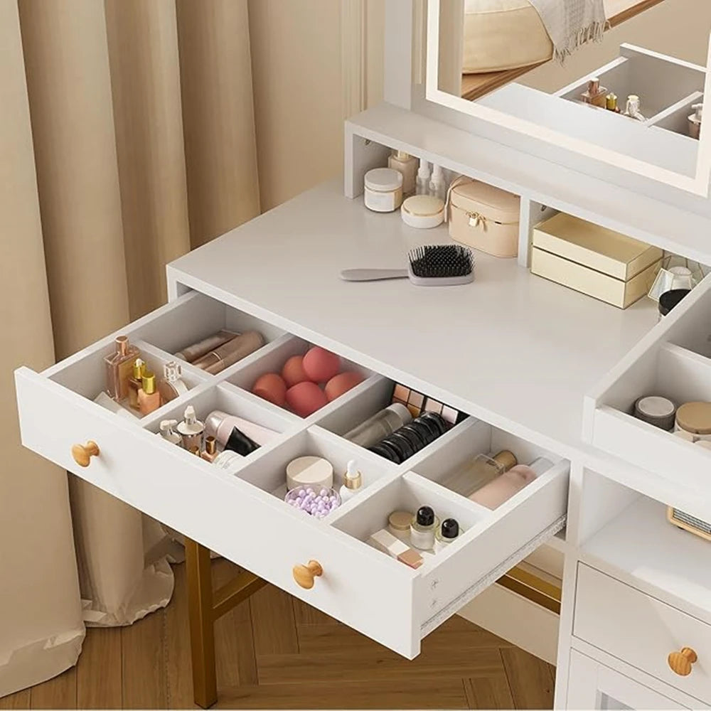 Vanity Desk With LED Mirror And Drawers Dressing Table