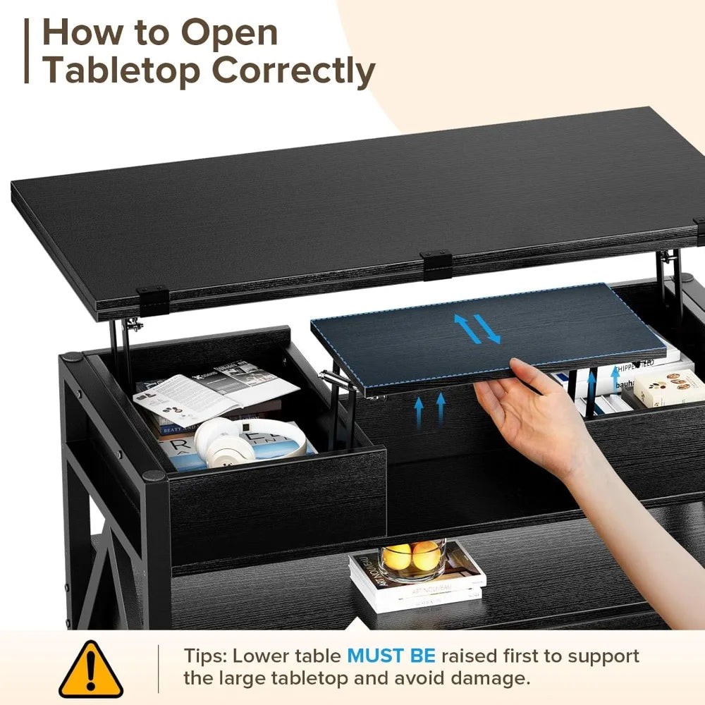 Lift Top Coffee Table Storage Drawers Hidden Compartment
