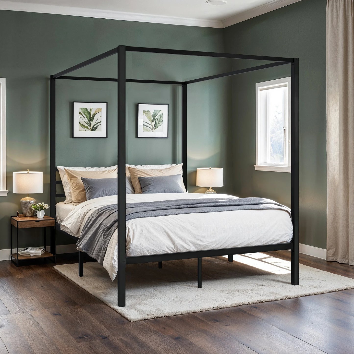 Hoomic Canopy Bed Frame Enhanced 4 Poster No Box Spring