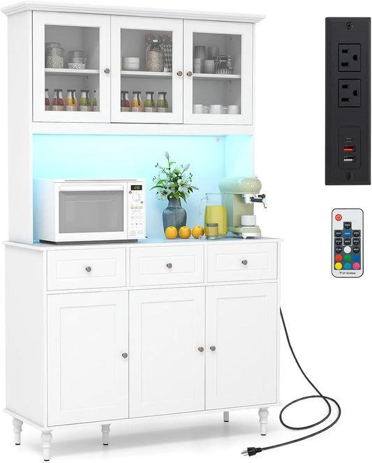 Large Pantry Cabinet with LED Lights and Spacious Storage