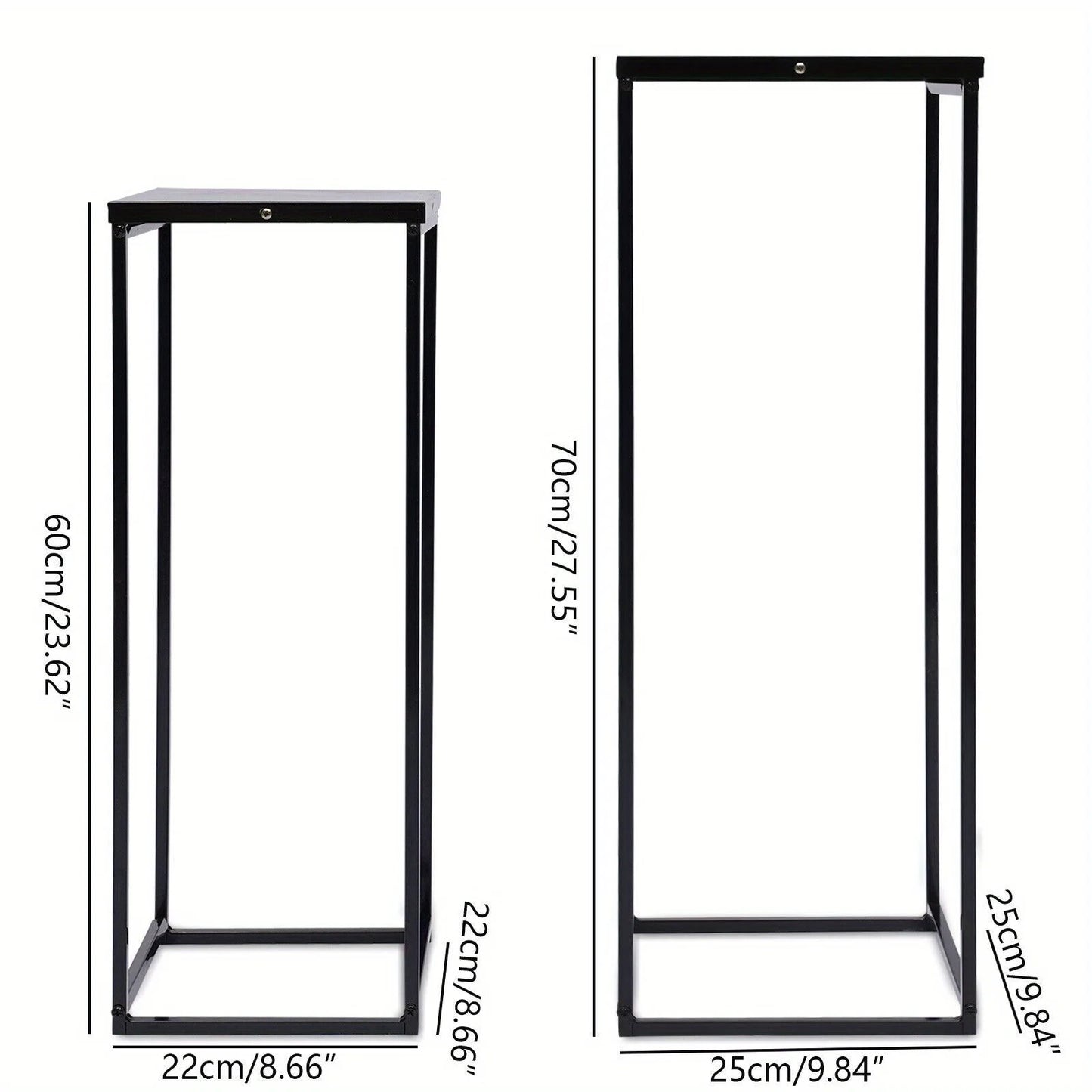 Two Pack Metal Plant Stand Square Rack for Home Garden Black