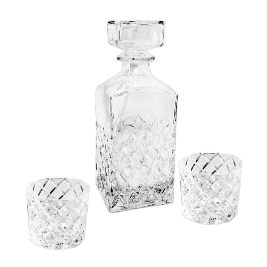Diamond Cut Clear Decanter And Old Fashioned Glass Set 32oz