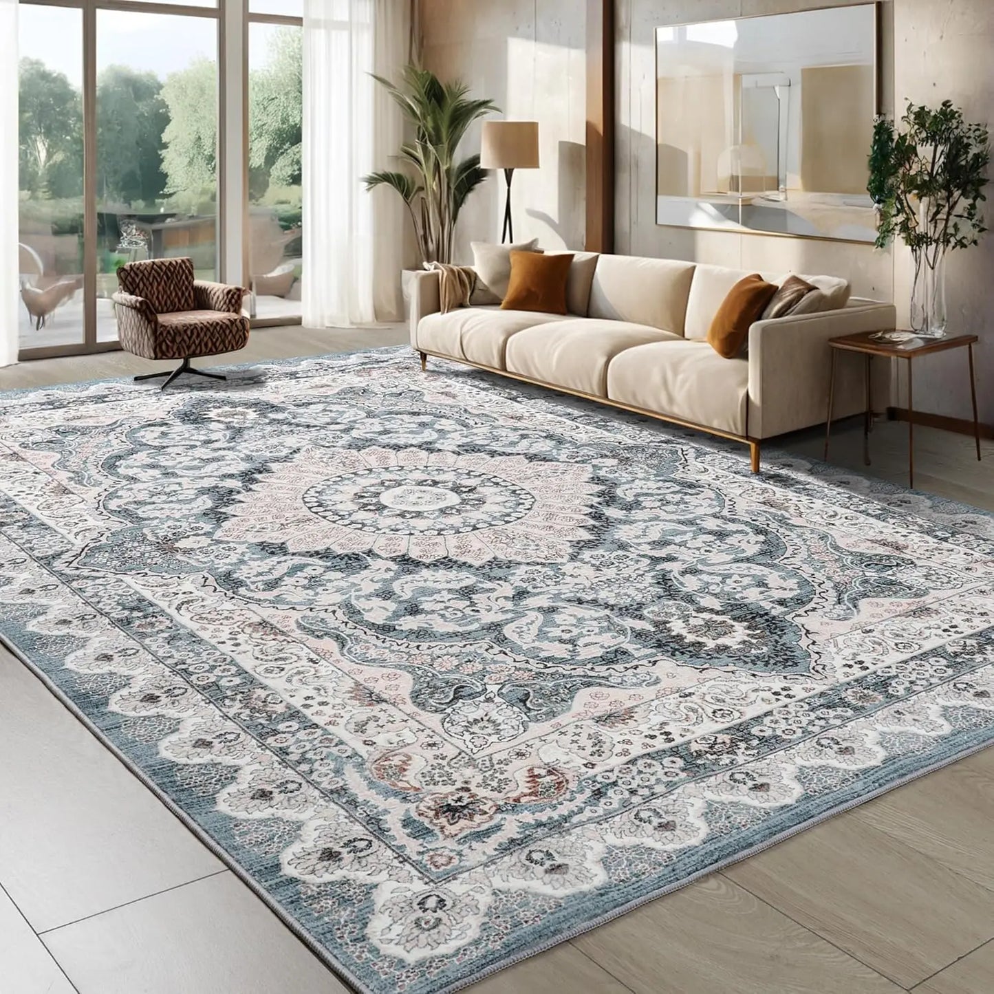 Machine Washable Vintage Area Rugs Non Slip Living Room
