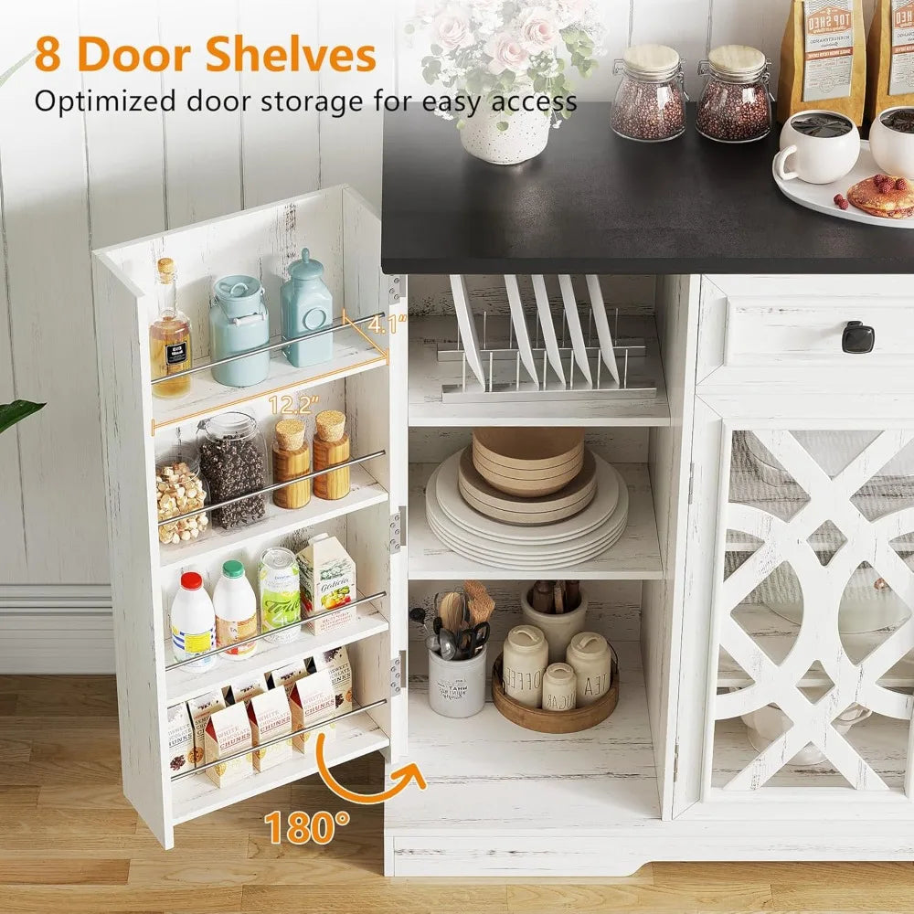 Farmhouse Buffet Cabinet 55 Inch Sideboard Antique White