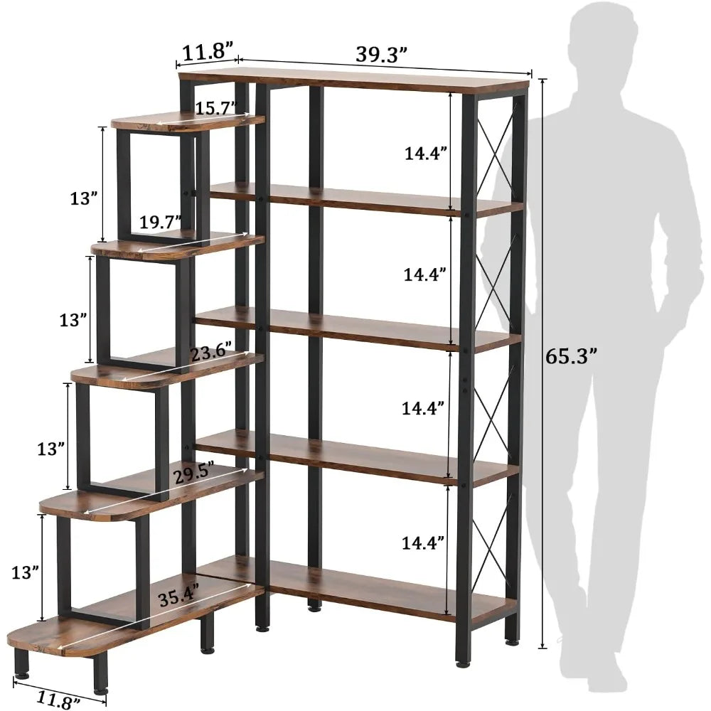 Large Corner Shelf Bookcase Industrial Reversible 5 Tier