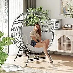 Oversized Rattan Egg Chair with Thick Cushion for Ultimate Comfort