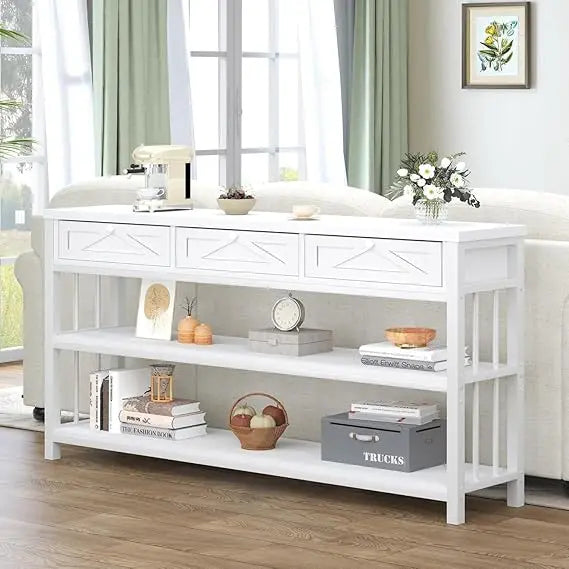 Entryway Table With 3 Drawers 55 Inch Rustic Console Storage