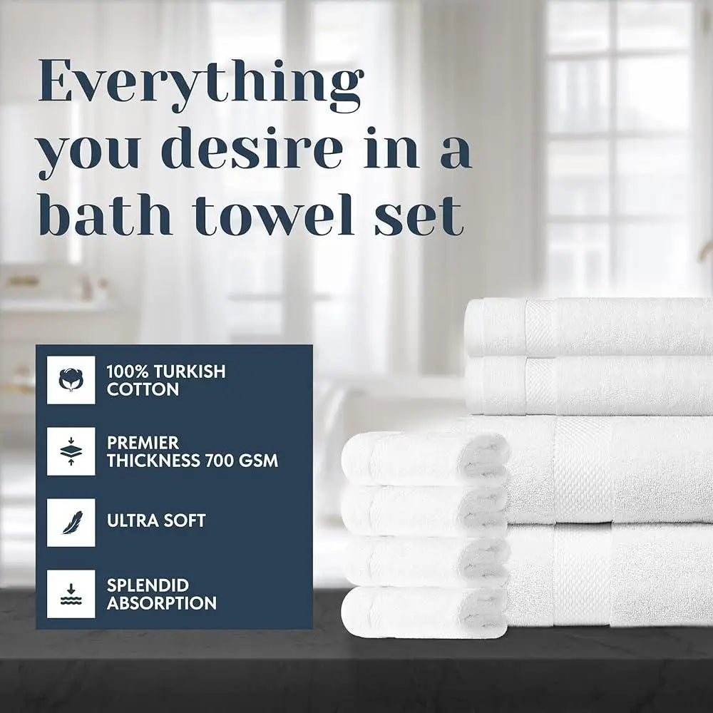 Luxury 8 Piece Turkish Cotton Bath Towel Set Fast Drying