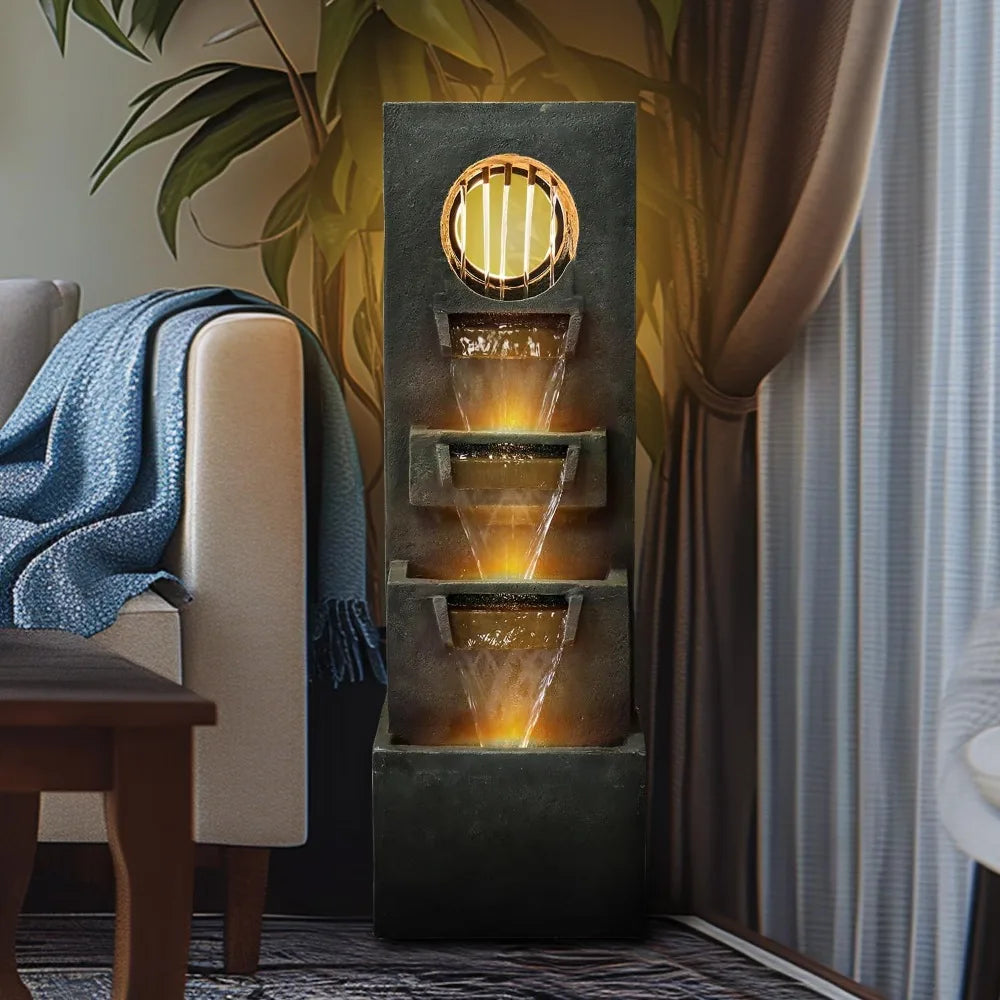 Modern Indoor Outdoor Waterfall Fountain 39 Tall 4 Tier