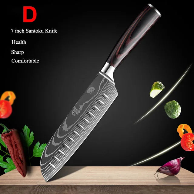 Ruiguan Damascus Chef Knife Set Santoku Kitchen Knives