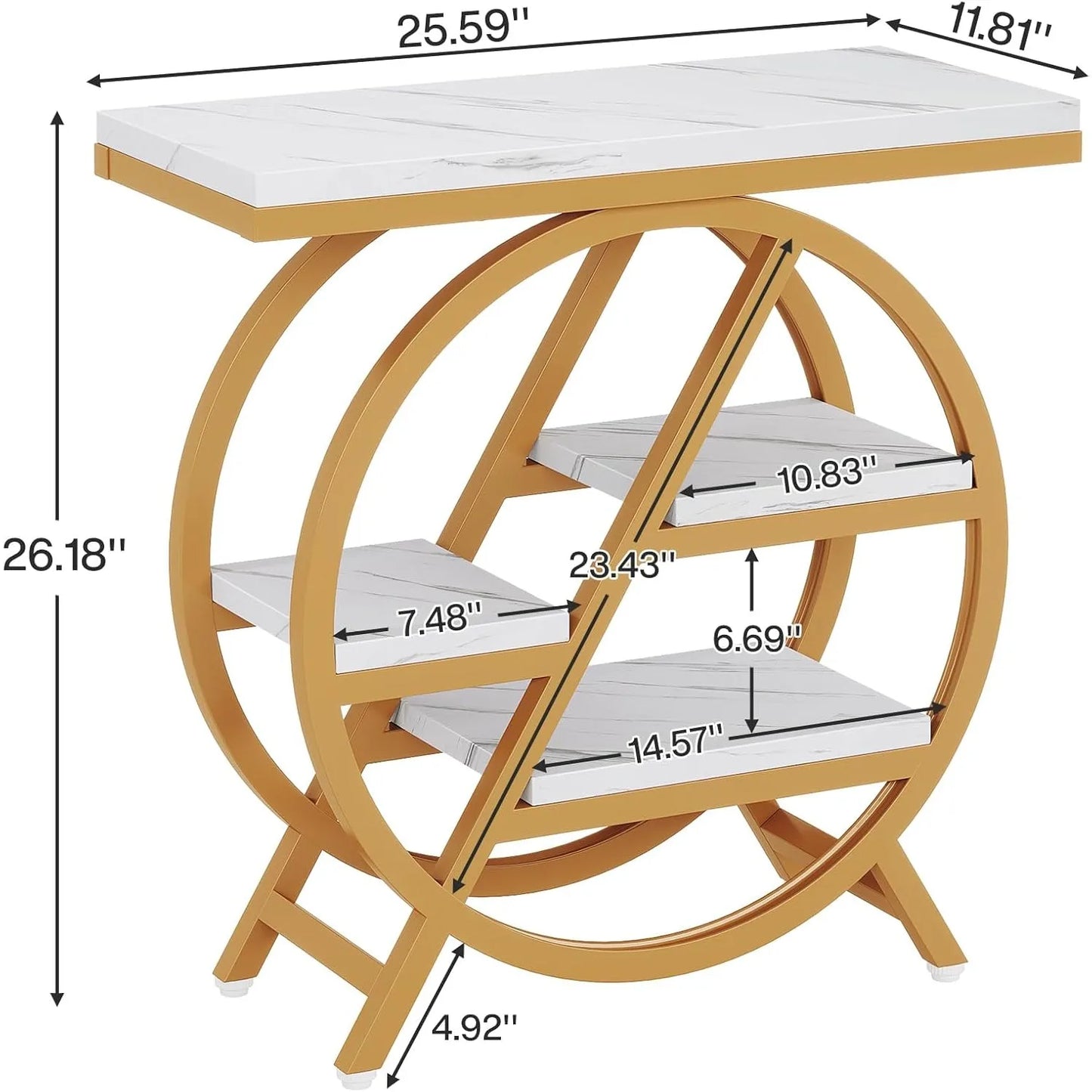 3 Tier Faux Marble End Table With Storage For Living Room