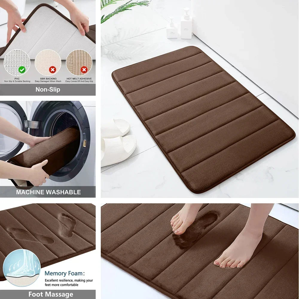 Black Memory Foam Bath Mat Soft Non-Slip Comfort