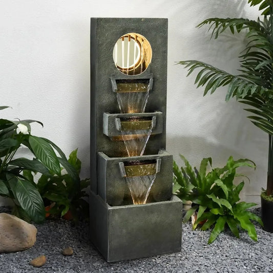 39.3 Inch Modern Outdoor Waterfall Fountain Four Tier Light