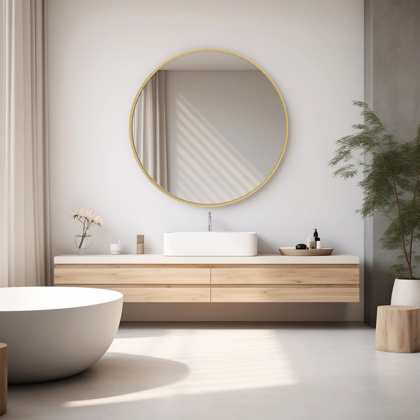 Large Gold Round Mirror for Wall with Modern Style and Shatterproof Glass