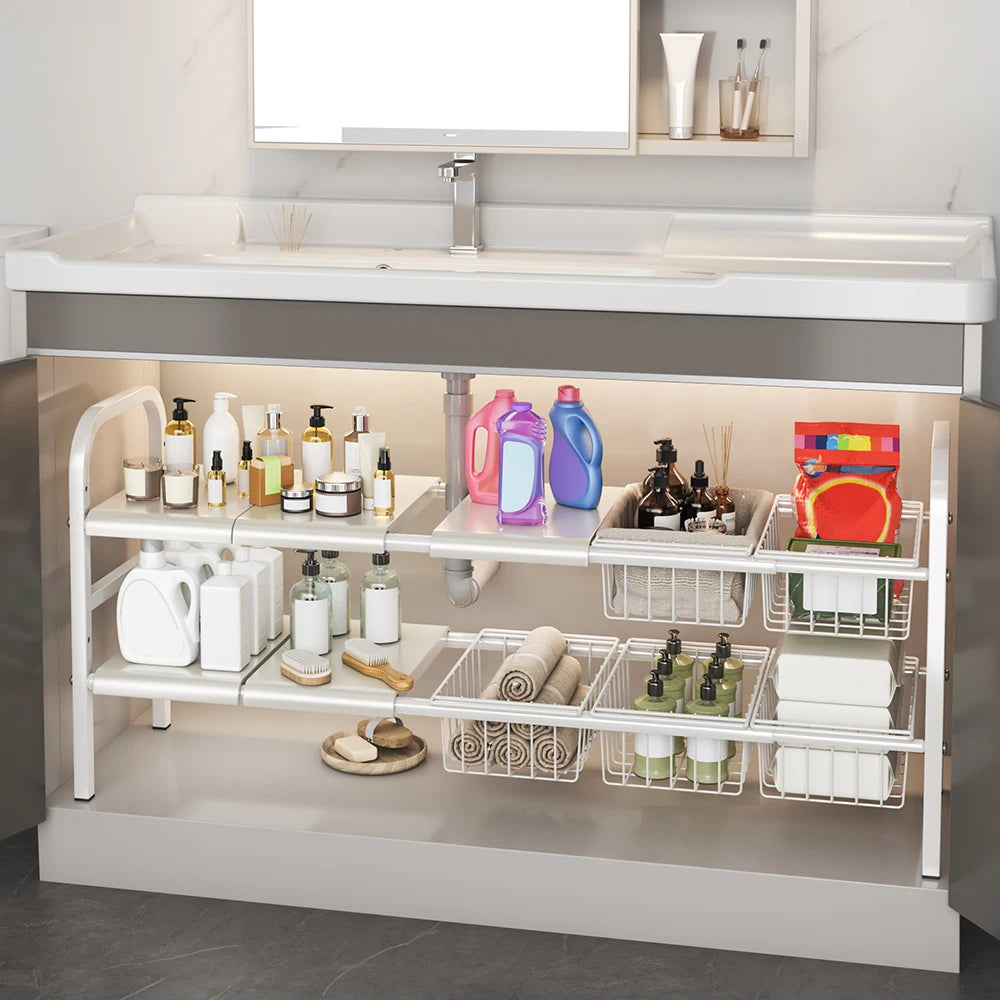 Expandable Under Sink Organizer With Removable Baskets