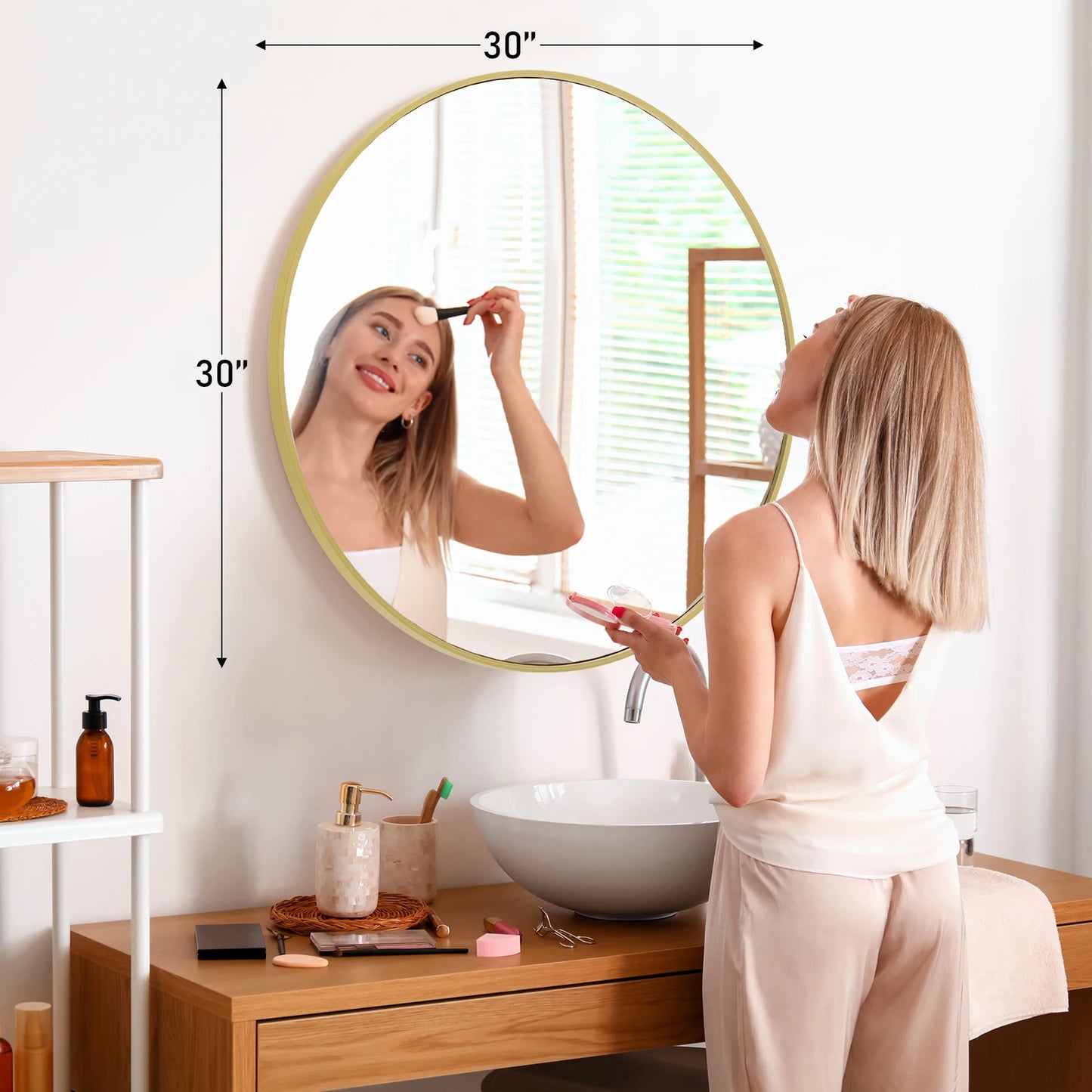 Large Gold Round Mirror for Wall with Modern Style and Shatterproof Glass