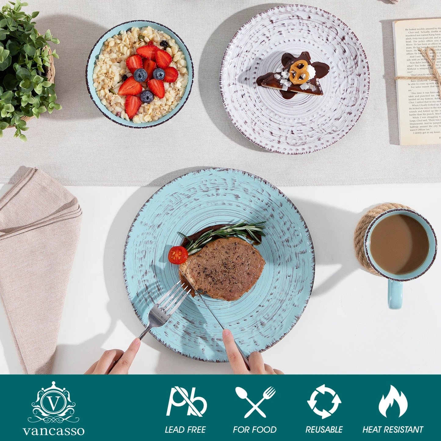 Vancasso Vine Dinnerware Set Stoneware Plates Bowls Mug