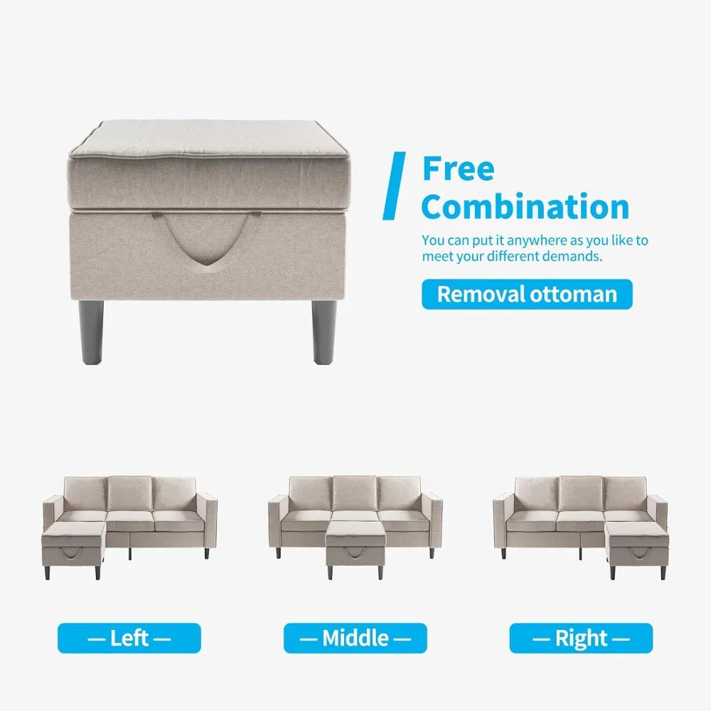 MKDK Sectional Sofa Set L Shaped 3 Piece Living Room