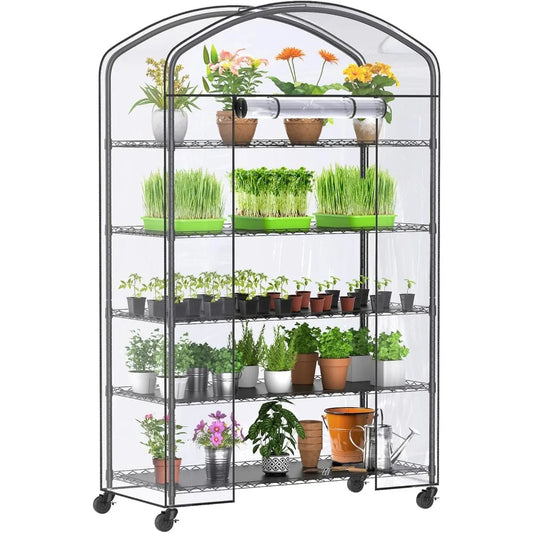 Cover 5 Tier Adjustable Metal Plant Shelving With PVC Cover