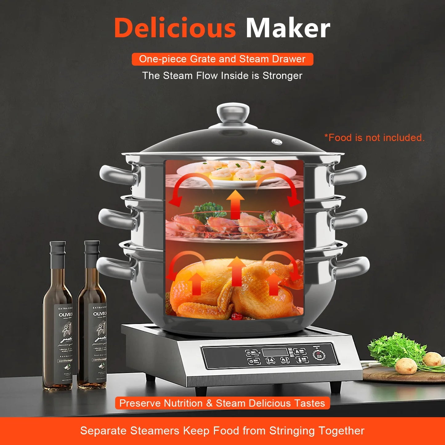 28CM Stainless Steel Multifunction 3 Tier Steam Cooker