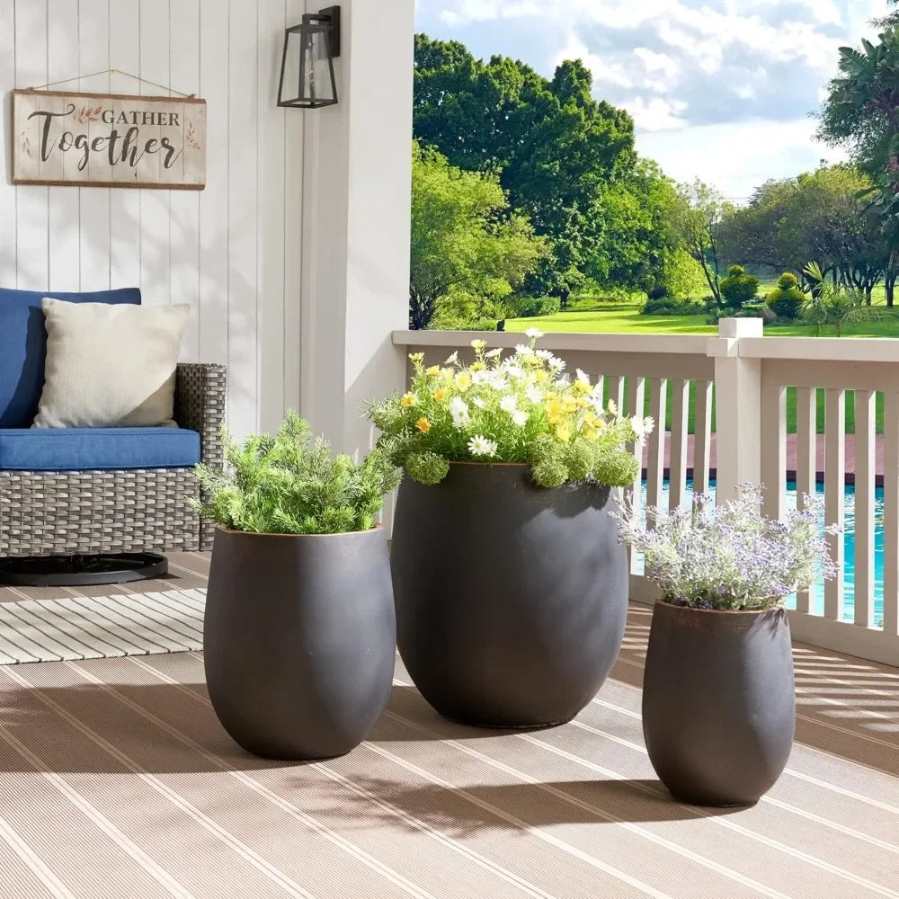 Large Outdoor Round Concrete Planters Set Of 3 For Patio