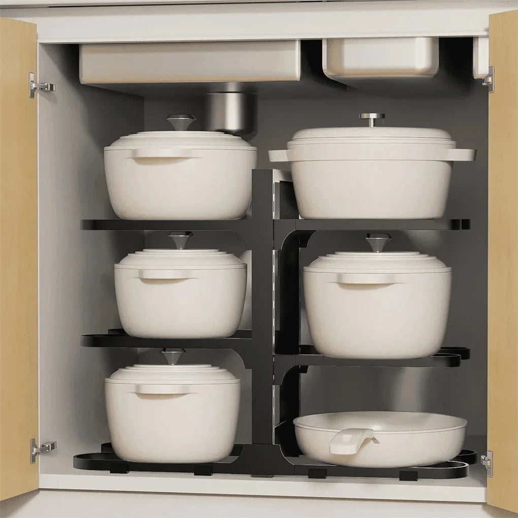Adjustable 6 Tier Pots and Pans Organizer Rack for Kitchen Storage
