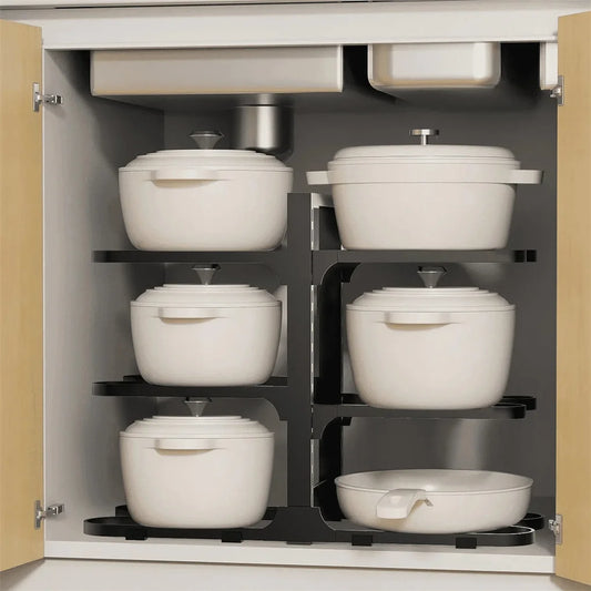 Adjustable 6 Tier Pots and Pans Organizer Rack for Kitchen Storage
