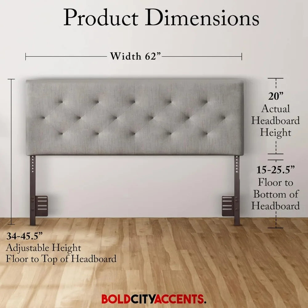 Mid Rise Diamond Tufted Headboard Queen Adjustable Height