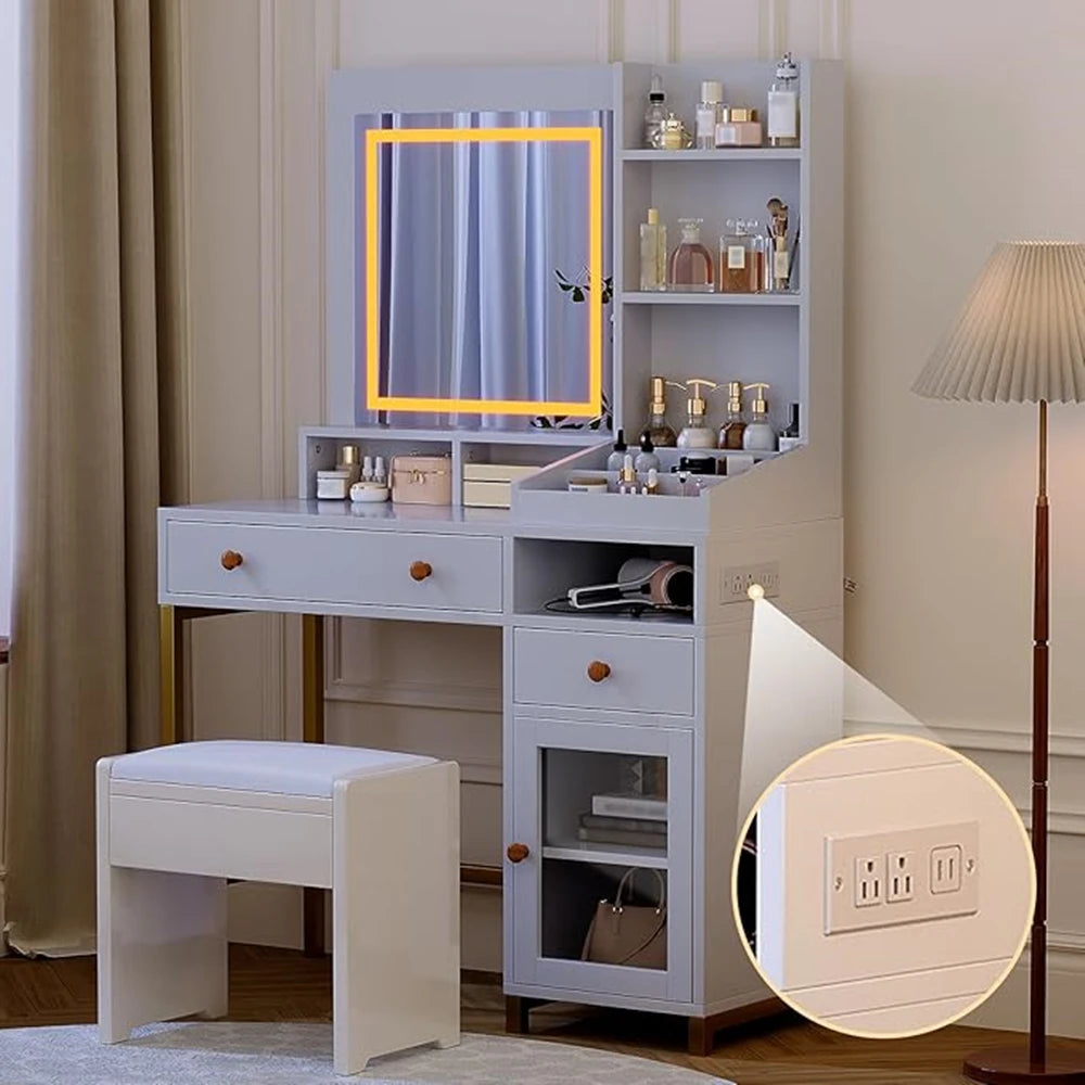 Vanity Desk With LED Mirror And Drawers Dressing Table