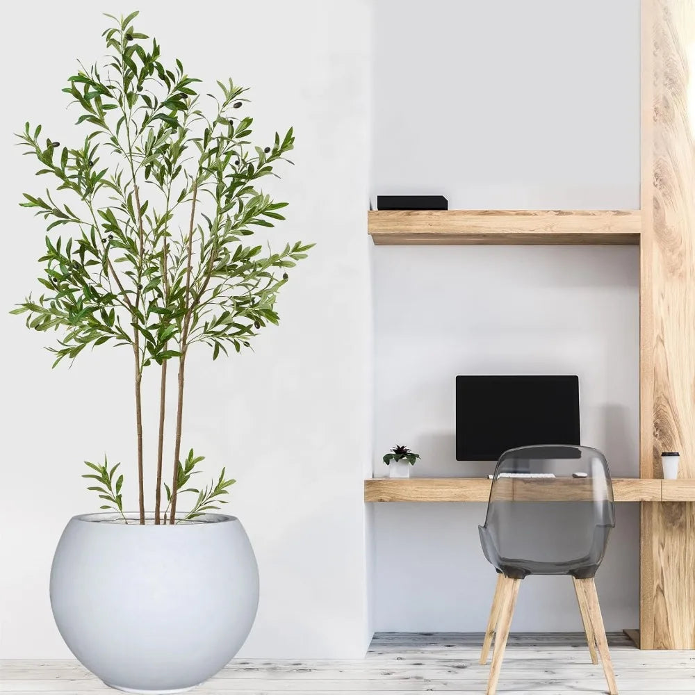 Large White Fiberstone Planter with Drainage Hole for Indoor Outdoor Use