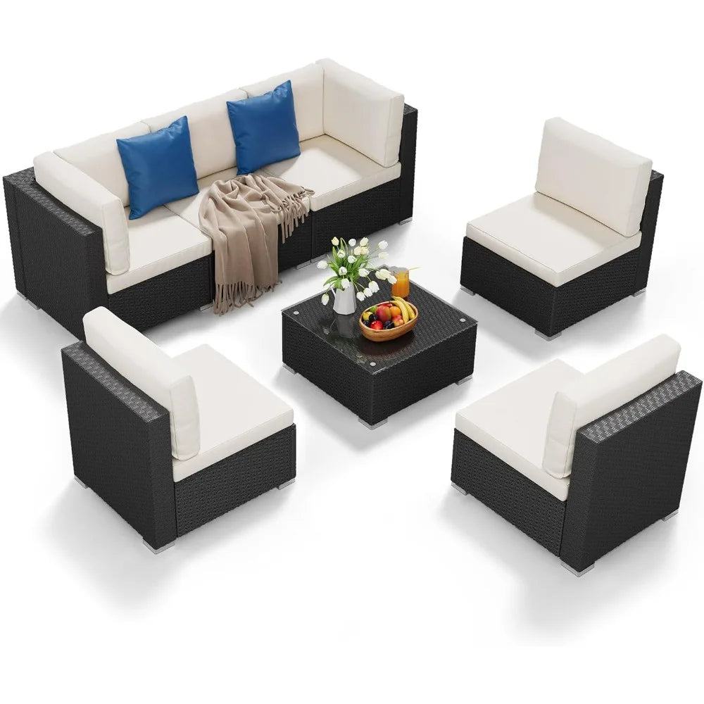 7 Piece Outdoor Patio Furniture Set Wicker Sectional Sofa
