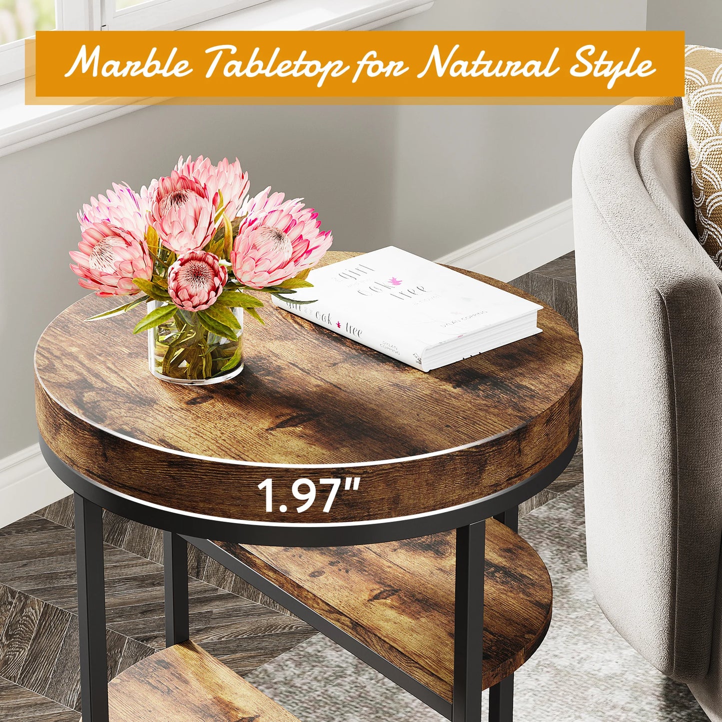Tribesigns Round End Table 3 Shelf Wood Side Table Compact