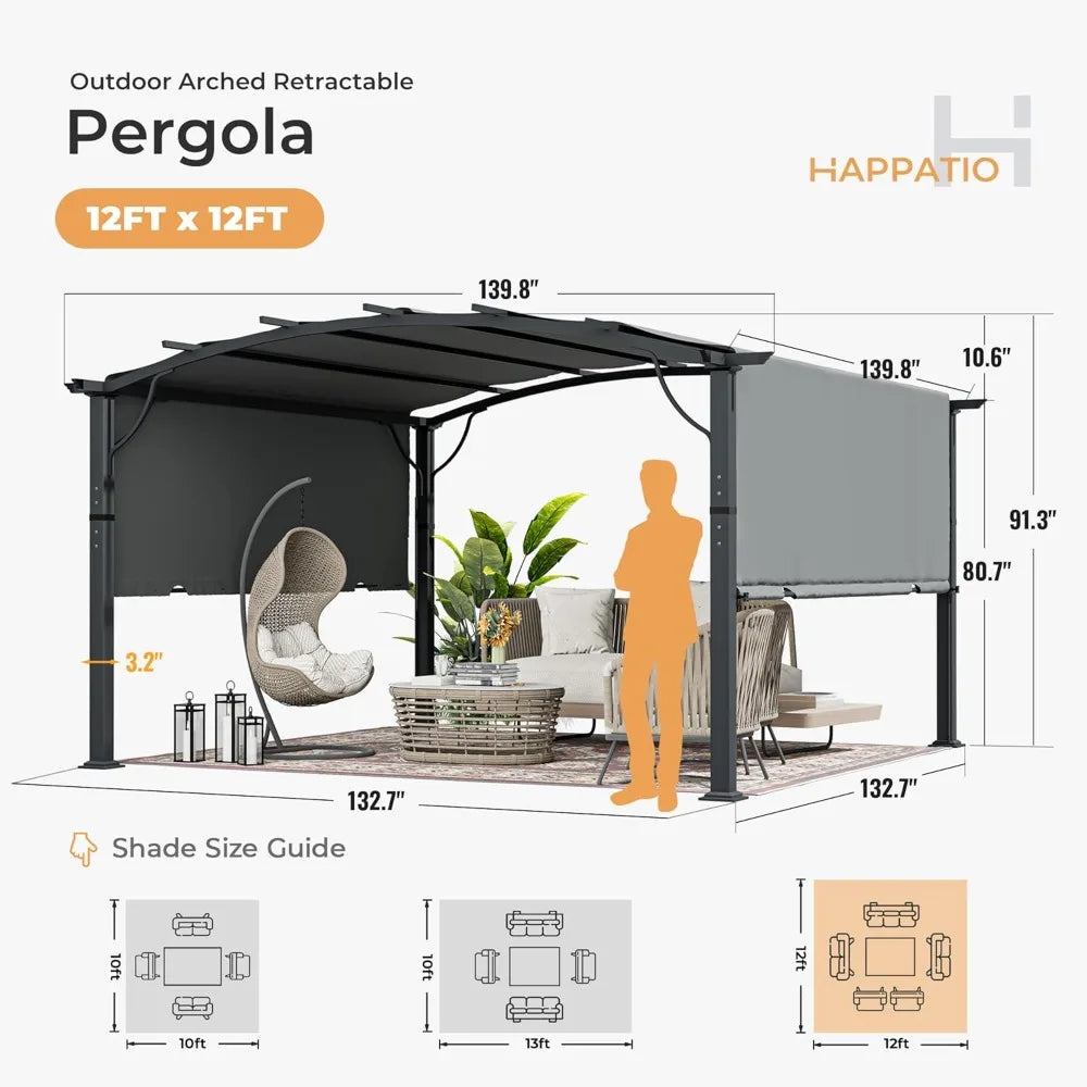 Outdoor Retractable Aluminum Pergola With Canopy Arched Roof