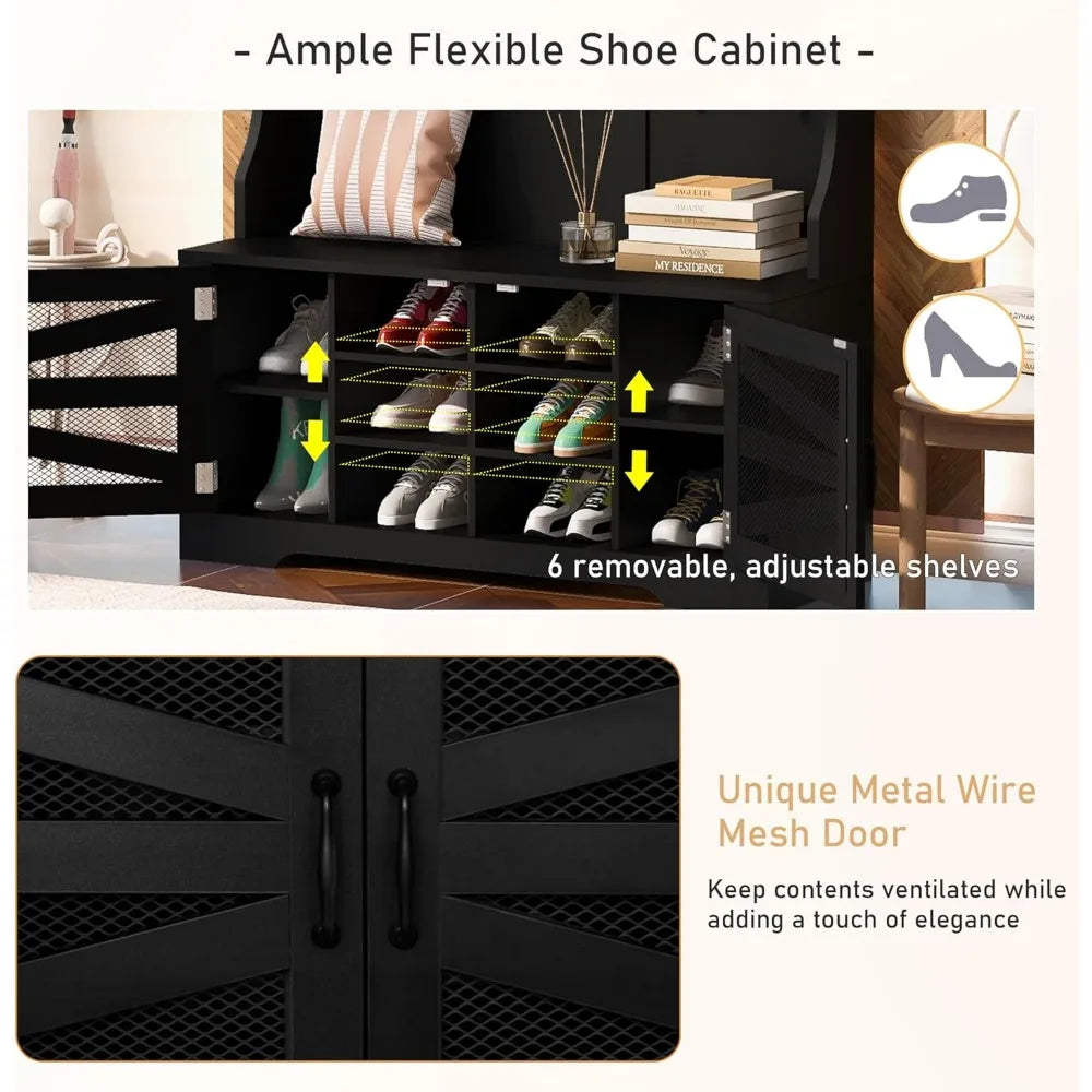 Modern Hall Tree With Bench Coat Rack And Storage Unit