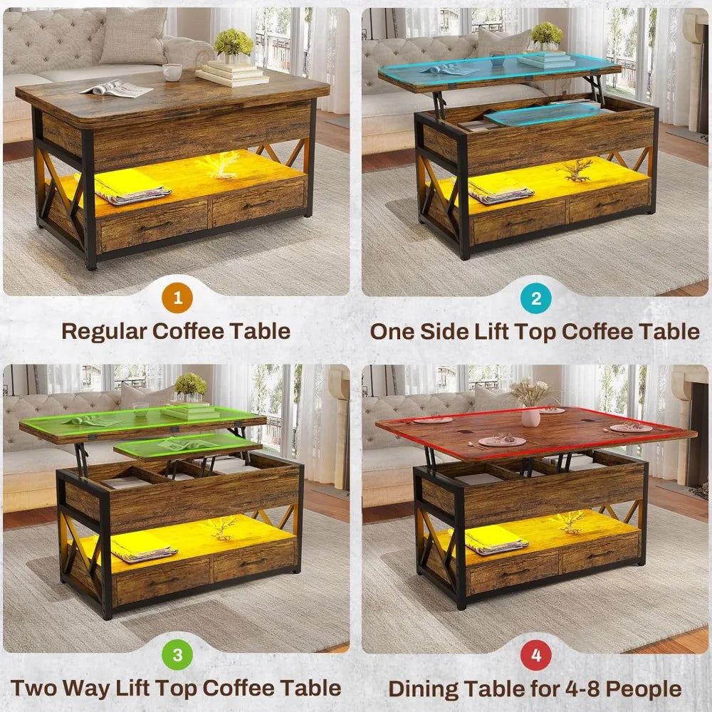 Lift Top Coffee Table With Storage And LED Lighting