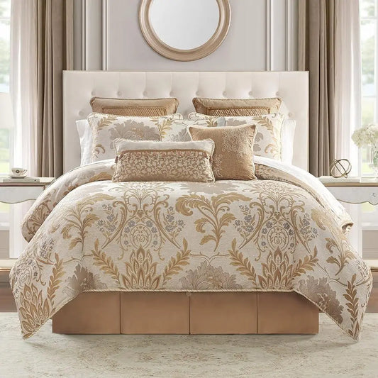 Floral Jacquard Queen Comforter Set with Bed Skirt