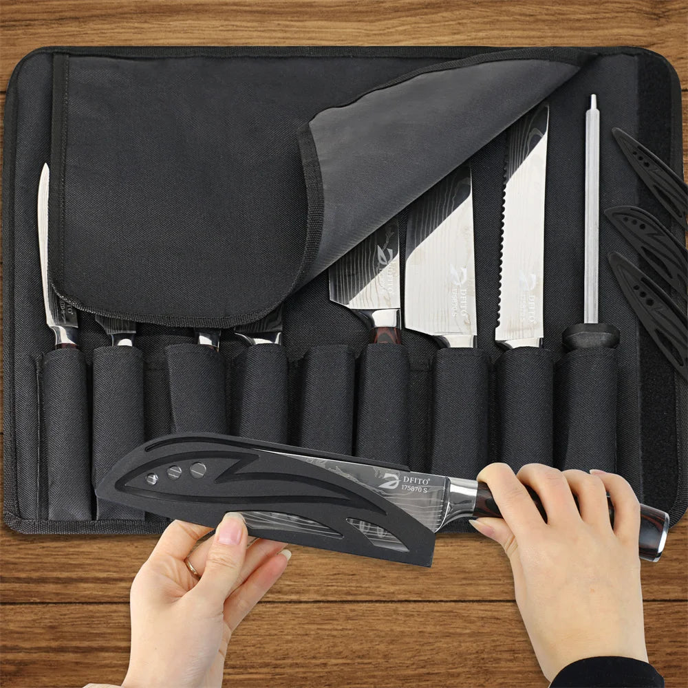 8 Piece Damascus Steel Kitchen Knife Set with Nylon Bag