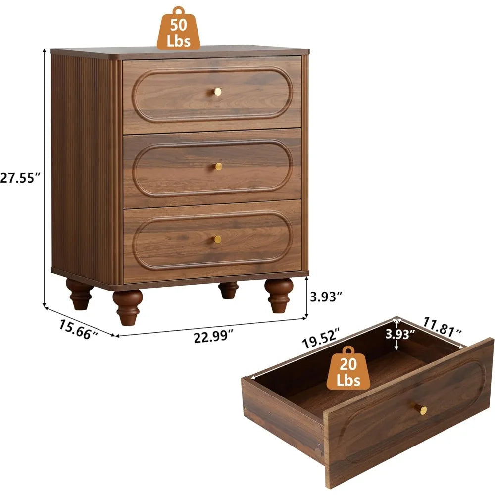 Set Of 2 Fluted Walnut Bedroom Dressers Mid Century Modern