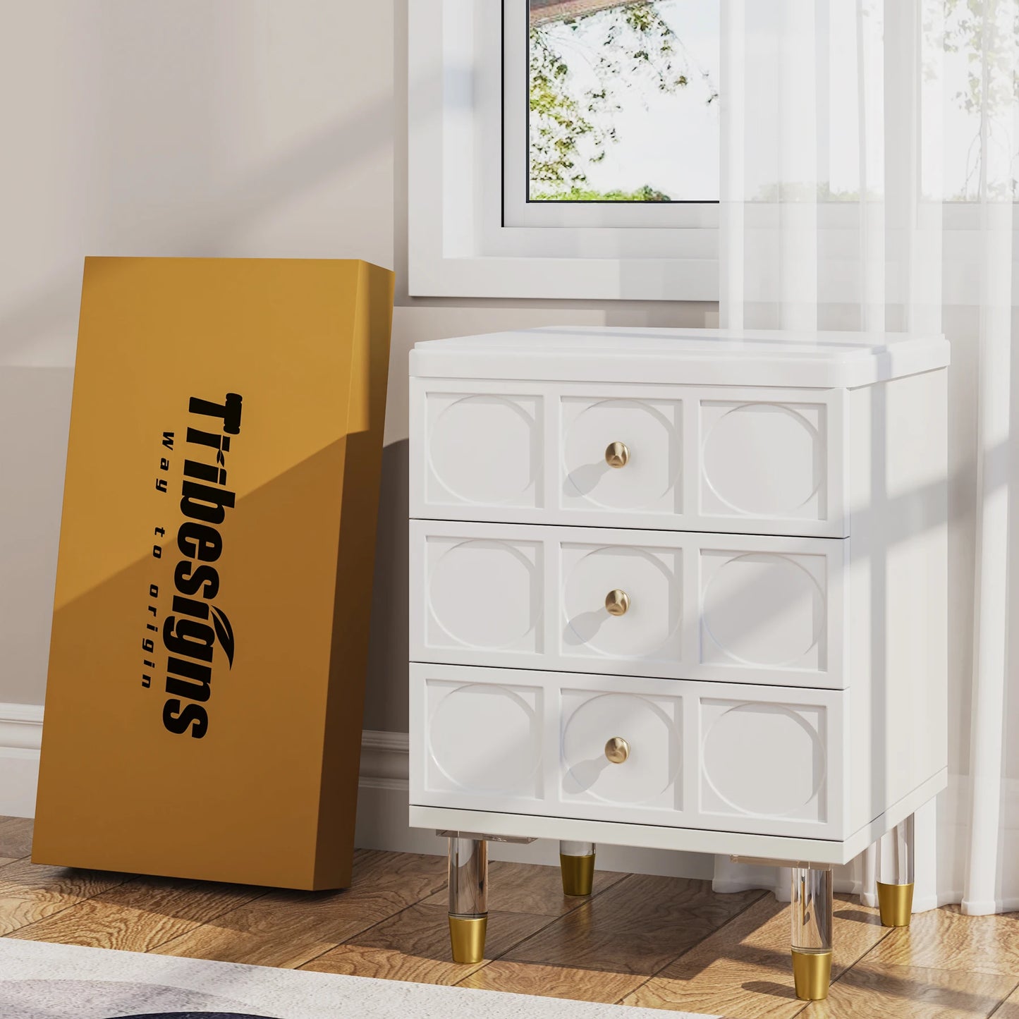 Tribesigns 3 Drawer Nightstand White And Gold Storage