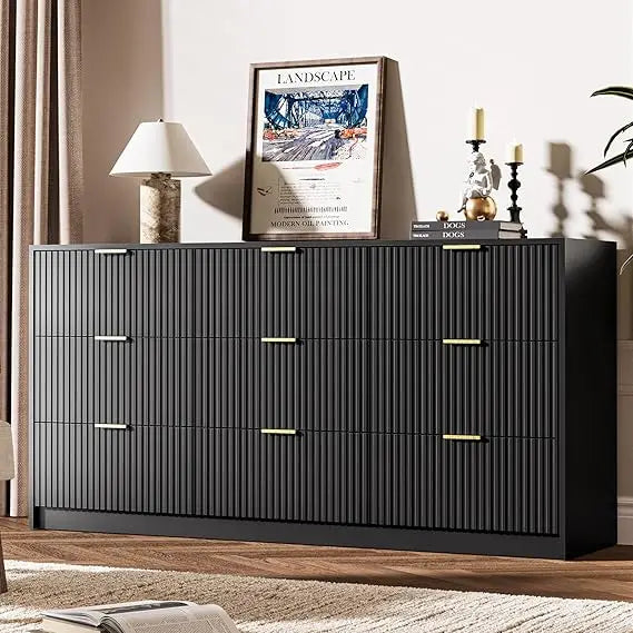 Black Dresser 9 Drawer Modern Chest for Bedroom Living Room