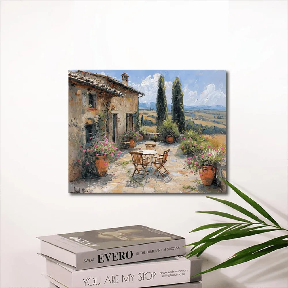 1.5 Inch Thick Wood Frame Oil Painting Tuscan Hill Terrace