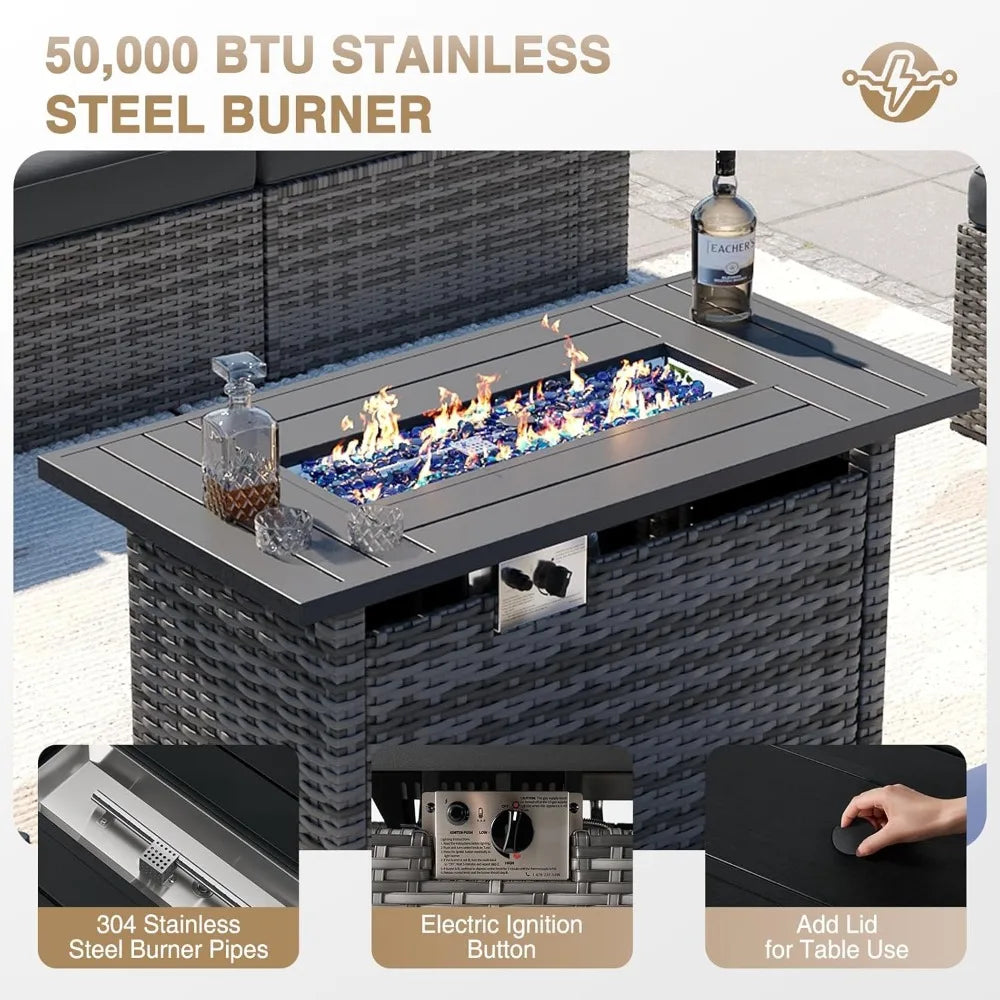 8-Piece Wicker Patio Furniture Set with Firepit Table