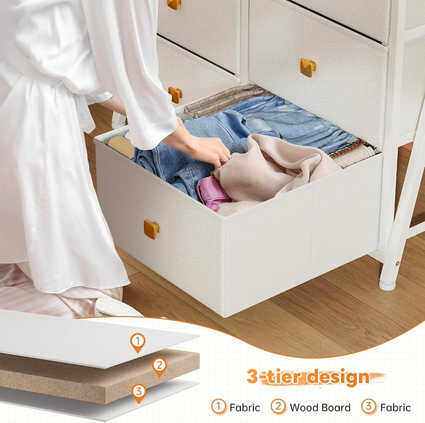 51 Inch Tall Dresser With 11 Fabric Drawers And LED Lights