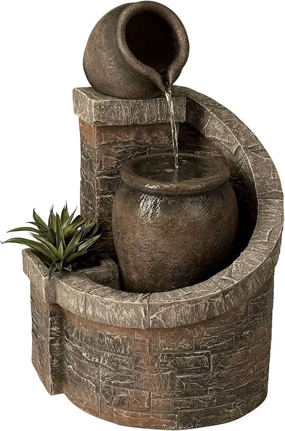 Verona Rustic Floor Fountain 35 Inch High LED Planter Box