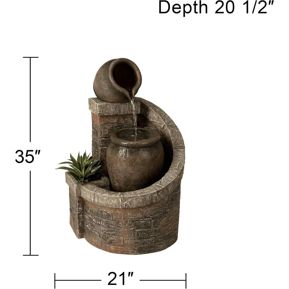 Verona Rustic Floor Fountain 35 Inch High LED Planter Box