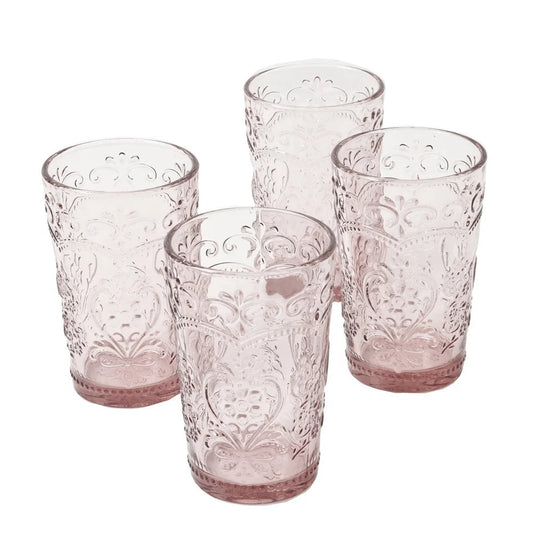Set of Four Glass Tumblers Embossed Design Dishwasher Safe