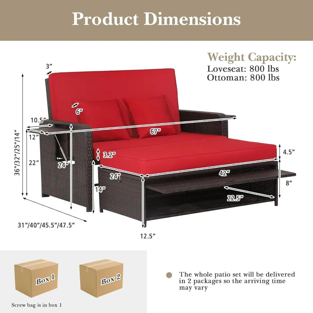 Moccha Outdoor Daybed Wicker Sofa Set With Storage Ottoman