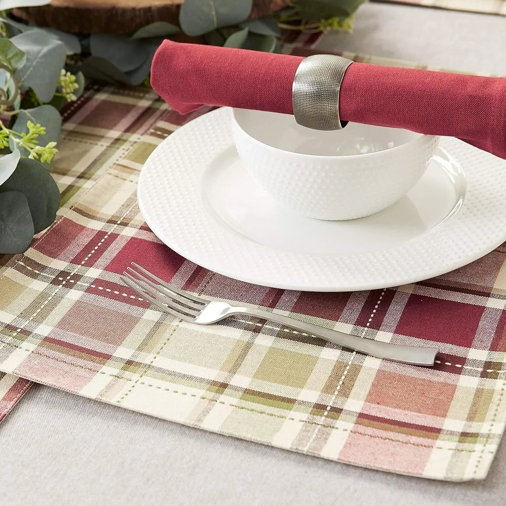 Cotton Placemat Set Of Four 13x19 Rustic Plaid Fall Dining