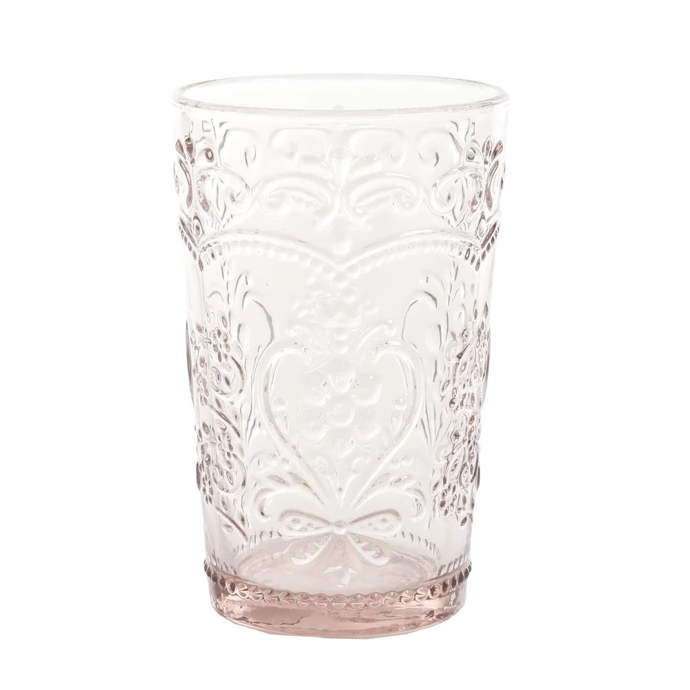 Set of Four Glass Tumblers Embossed Design Dishwasher Safe